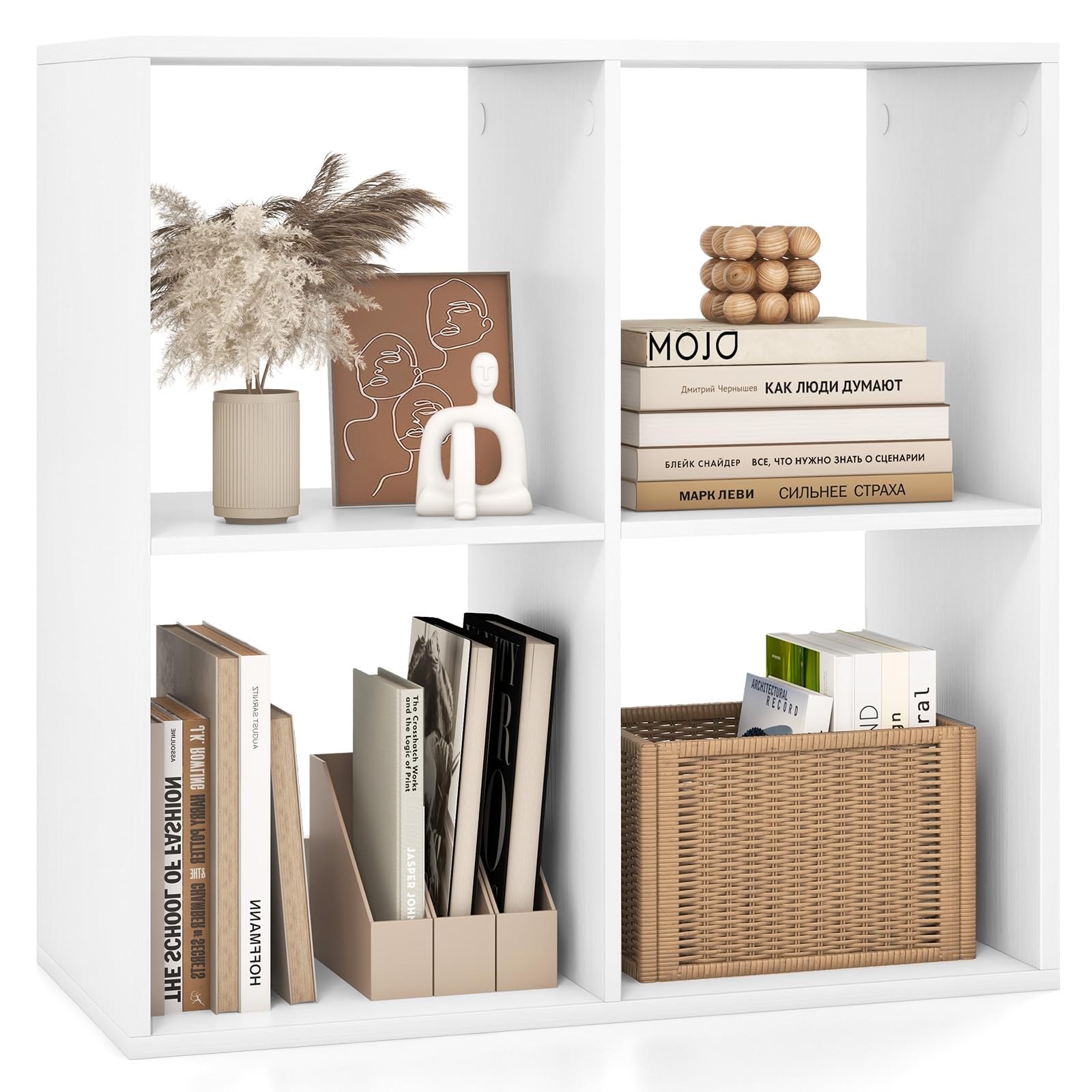 Tangkula Bibliothèque 4 Cubes, Étagère à Livres 3 Niveaux avec Compartiments Ouverts